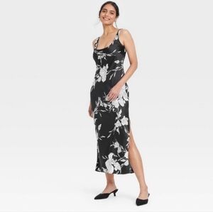 NWT A New Day Women's Maxi Slip Dress Black Floral 1X